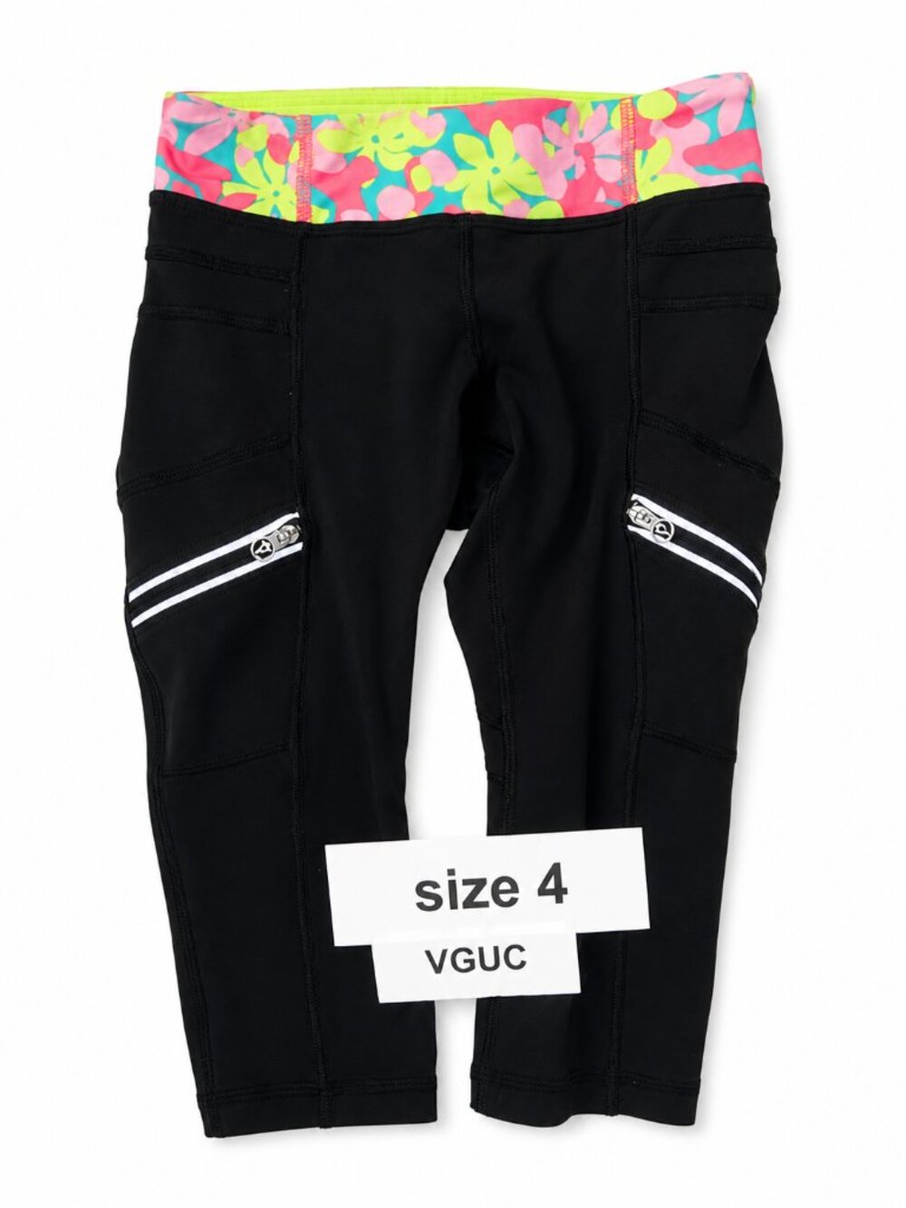 Ivivva Girl by Lululemon 🍋 crop pants black adjustable waist pockets size 4